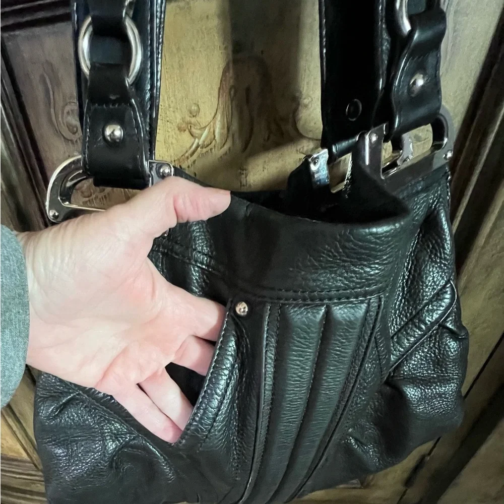 B.MAKOWSKY 100% Luxury Leather Black with Silver Hardware Animal Print Interior